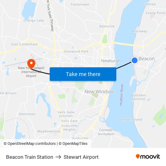 Beacon Train Station to Stewart Airport map