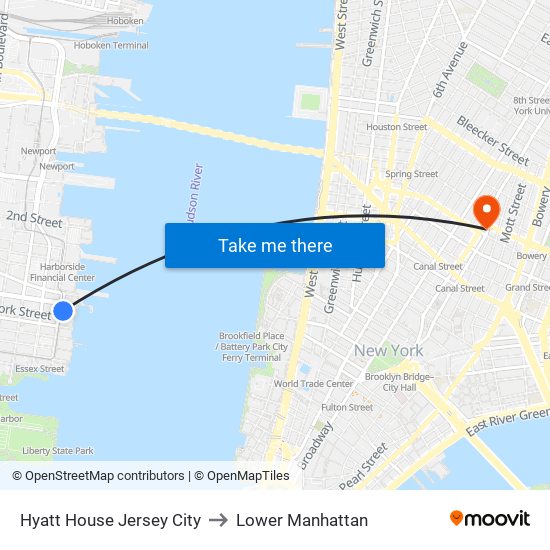 Hyatt House Jersey City to Lower Manhattan map