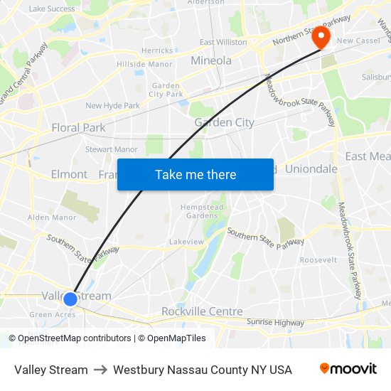 Valley Stream to Westbury Nassau County NY USA map