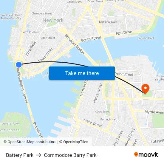 Battery Park to Commodore Barry Park map