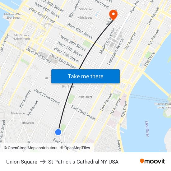 Union Square to St Patrick s Cathedral NY USA map