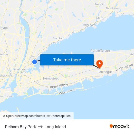 Pelham Bay Park to Long Island map