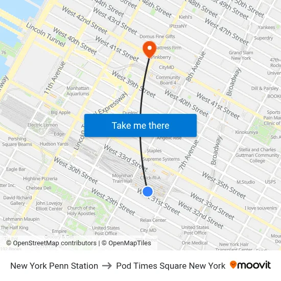 New York Penn Station to Pod Times Square New York map