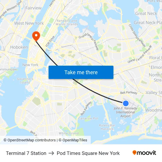Terminal 7 Station to Pod Times Square New York map
