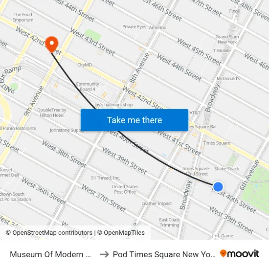 Museum Of Modern Art to Pod Times Square New York map