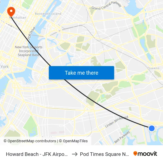 Howard Beach - JFK Airport Station to Pod Times Square New York map
