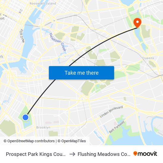 Prospect Park Kings County NY USA to Flushing Meadows Corona Park map