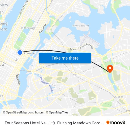 Four Seasons Hotel New York to Flushing Meadows Corona Park map