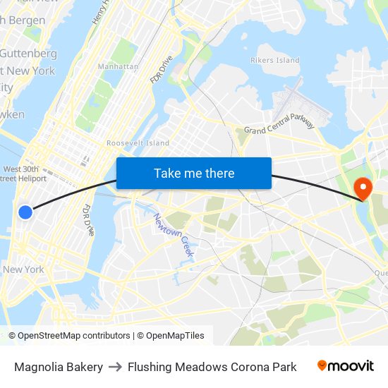 Magnolia Bakery to Flushing Meadows Corona Park map