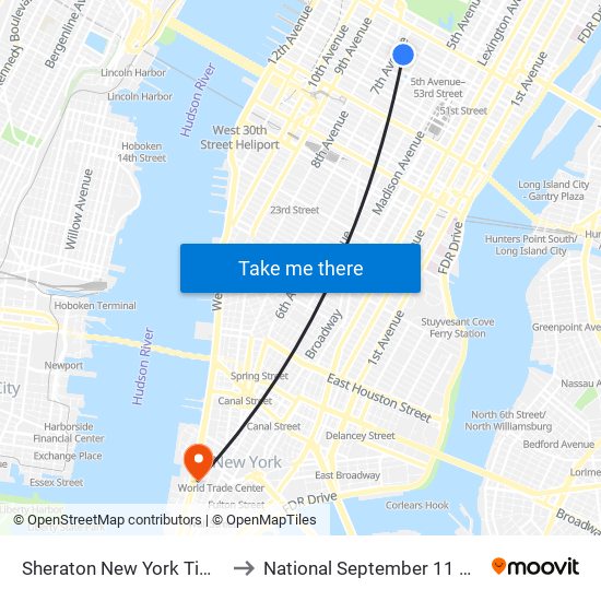 Sheraton New York Times Square Hotel to National September 11 Memorial Museum map