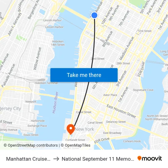Manhattan Cruise Parking to National September 11 Memorial Museum map