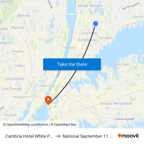 Cambria Hotel White Plains Downtown to National September 11 Memorial Museum map