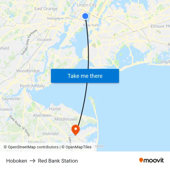 Hoboken to Red Bank Station map