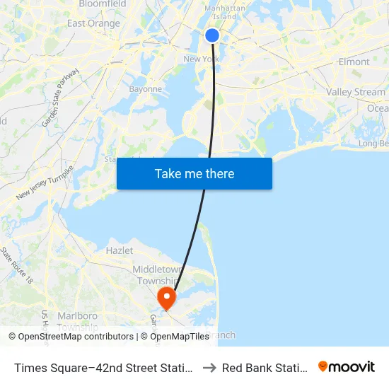 Times Square–42nd Street Station to Red Bank Station map