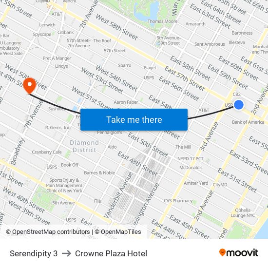 Serendipity 3 to Crowne Plaza Hotel map