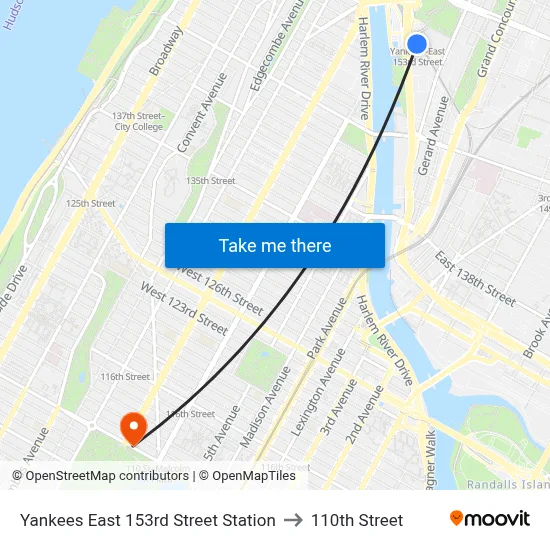 Yankees East 153rd Street Station to 110th Street map