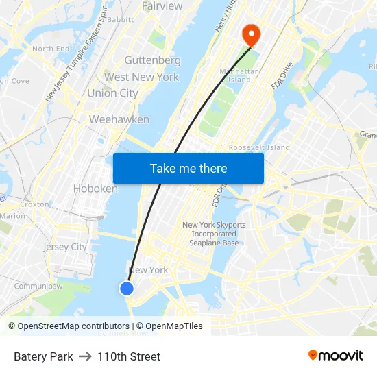 Batery Park to 110th Street map