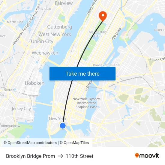 Brooklyn Bridge Prom to 110th Street map