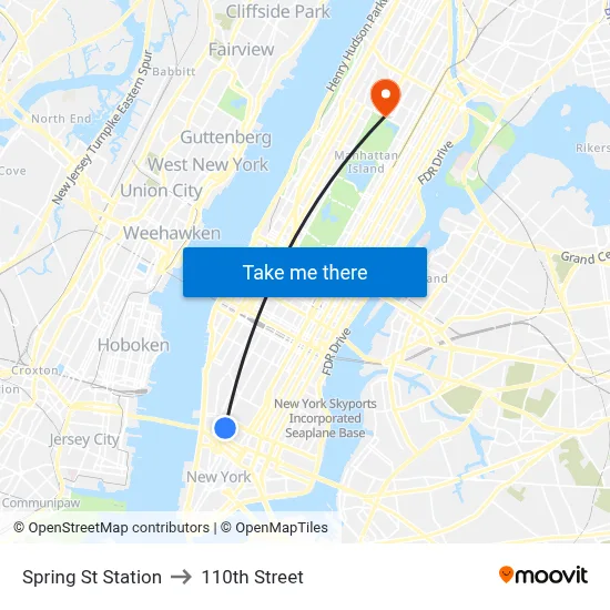 Spring St Station to 110th Street map