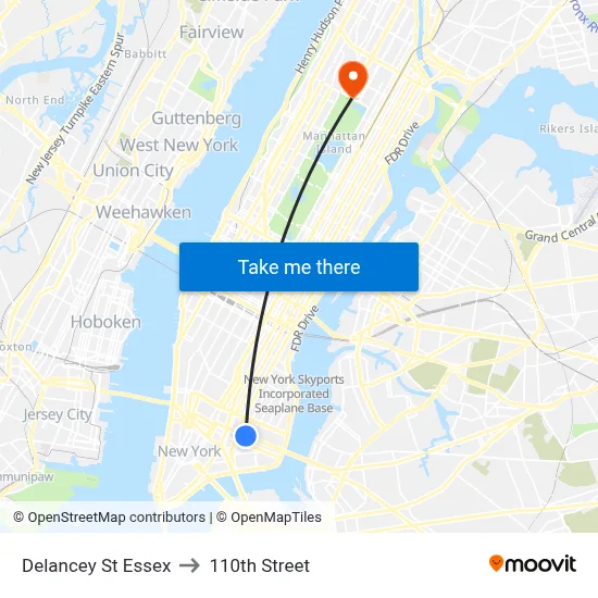 Delancey St Essex to 110th Street map