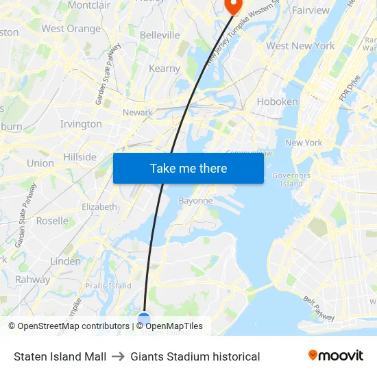 Staten Island Mall to Giants Stadium historical map
