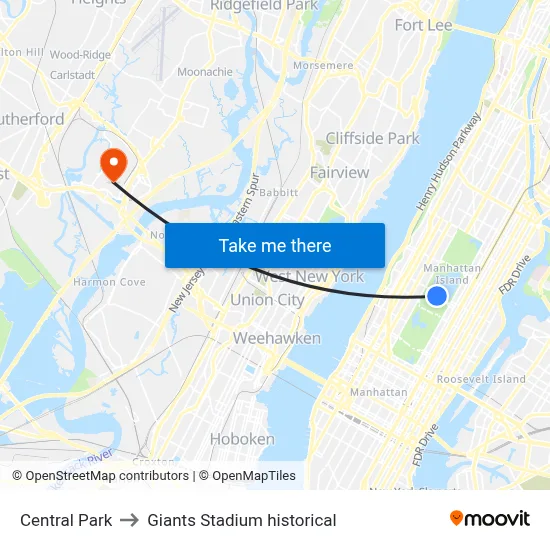 Central Park to Giants Stadium historical map