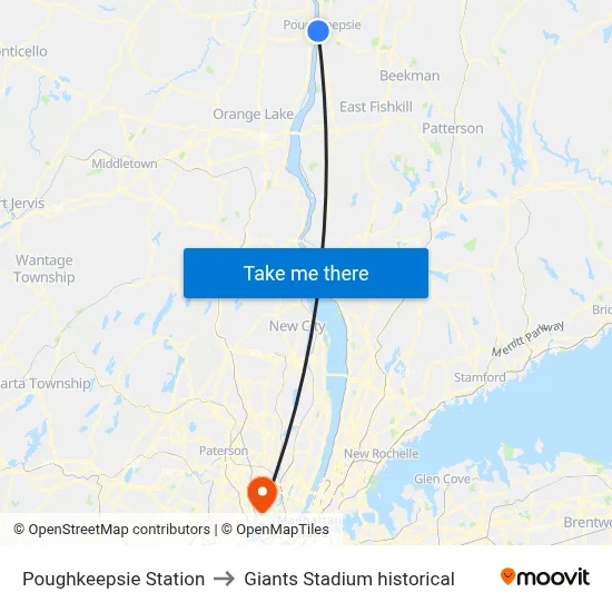 Poughkeepsie Station to Giants Stadium historical map