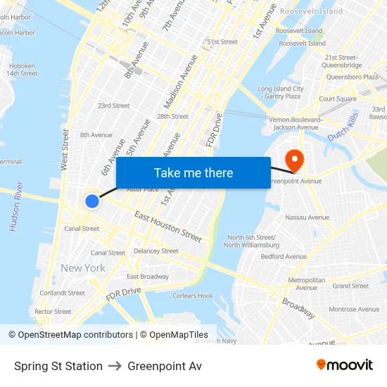 Spring St Station to Greenpoint Av map