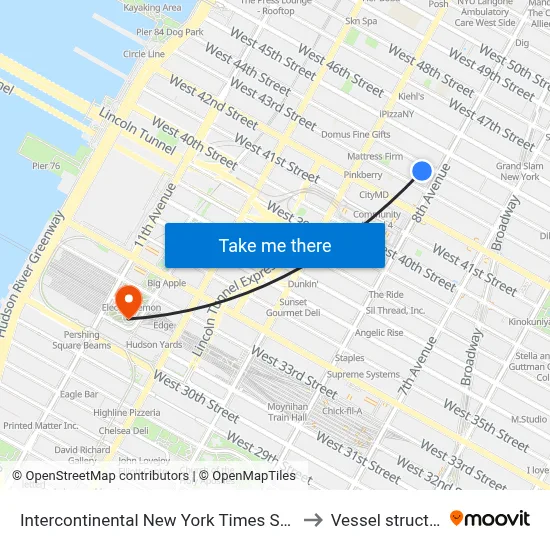 Intercontinental New York Times Square to Vessel structure map