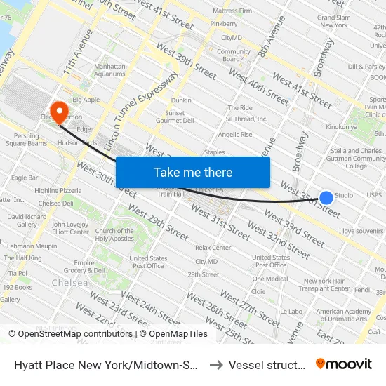 Hyatt Place New York/Midtown-South to Vessel structure map