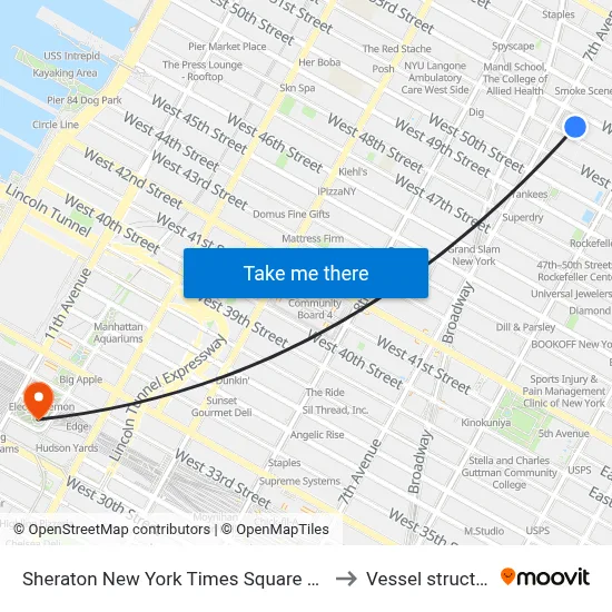 Sheraton New York Times Square Hotel to Vessel structure map