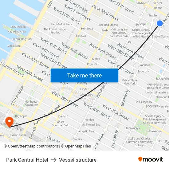 Park Central Hotel to Vessel structure map