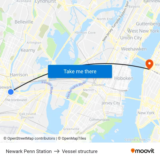 Newark Penn Station to Vessel structure map