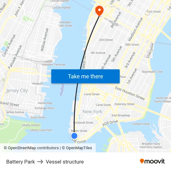 Battery Park to Vessel structure map