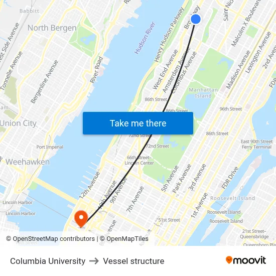 Columbia University to Vessel structure map