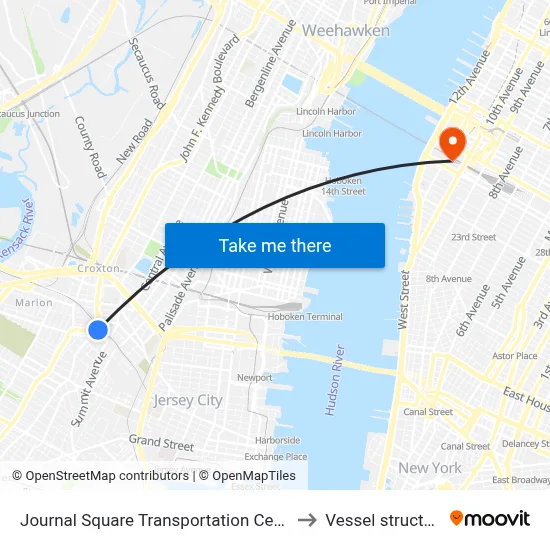 Journal Square Transportation Center to Vessel structure map