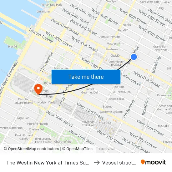 The Westin New York at Times Square to Vessel structure map