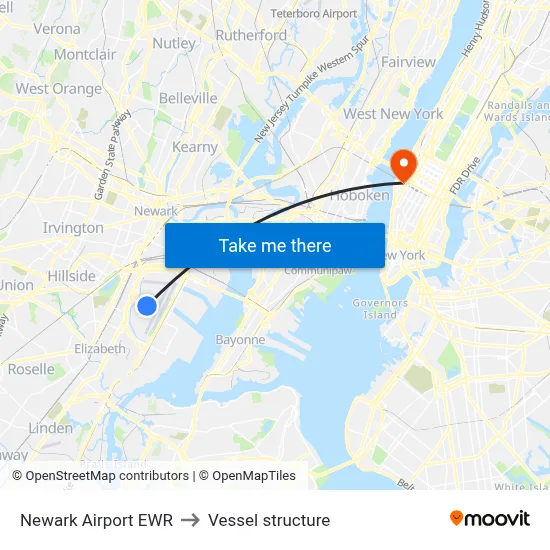 Newark Airport EWR to Vessel structure map