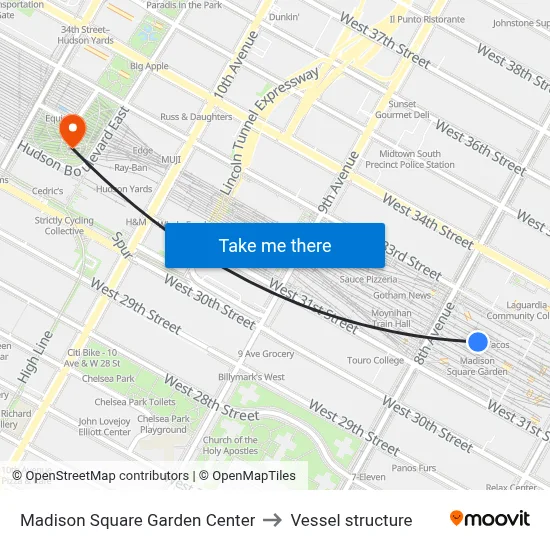 Madison Square Garden Center to Vessel structure map