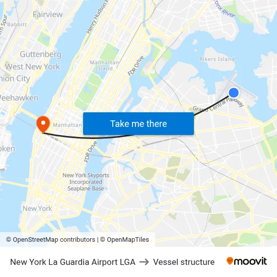 New York La Guardia Airport LGA to Vessel structure map