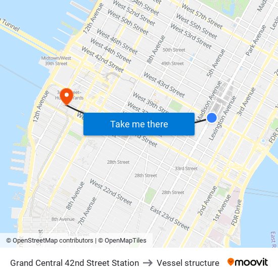 Grand Central 42nd Street Station to Vessel structure map