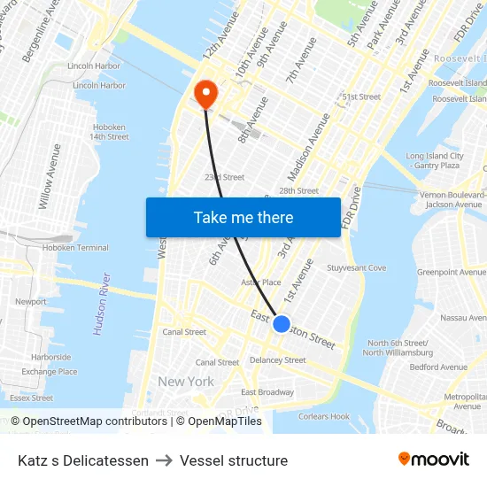 Katz s Delicatessen to Vessel structure map