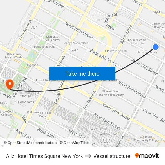 Aliz Hotel Times Square New York to Vessel structure map