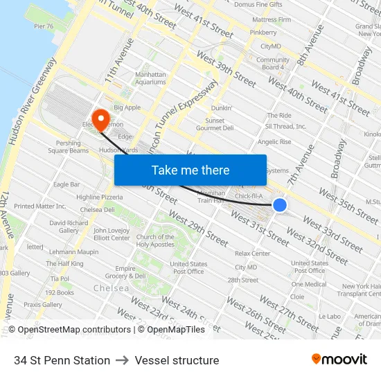 34 St Penn Station to Vessel structure map
