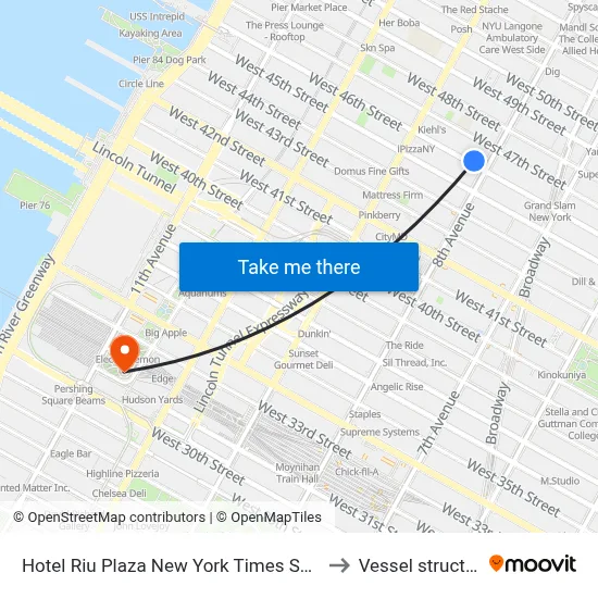 Hotel Riu Plaza New York Times Square to Vessel structure map