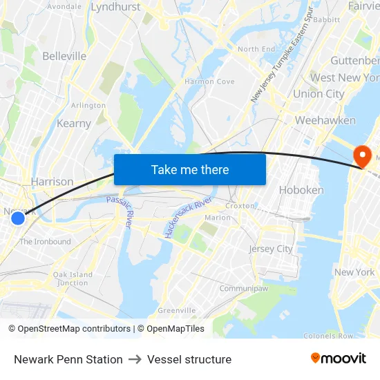 Newark Penn Station to Vessel structure map