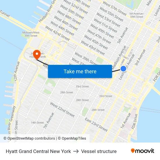 Hyatt Grand Central New York to Vessel structure map