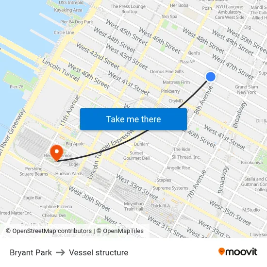 Bryant Park to Vessel structure map