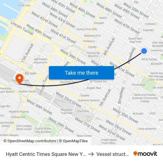 Hyatt Centric Times Square New York to Vessel structure map