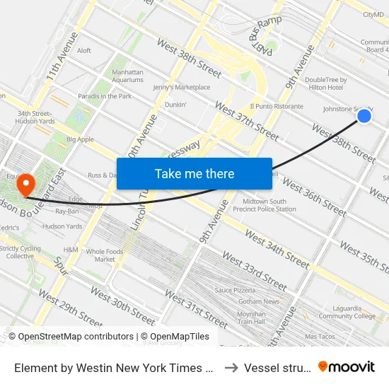 Element by Westin New York Times Square West, 311 W 39th St to Vessel structure map